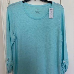 Chico 3/4  light teal top with curved hem